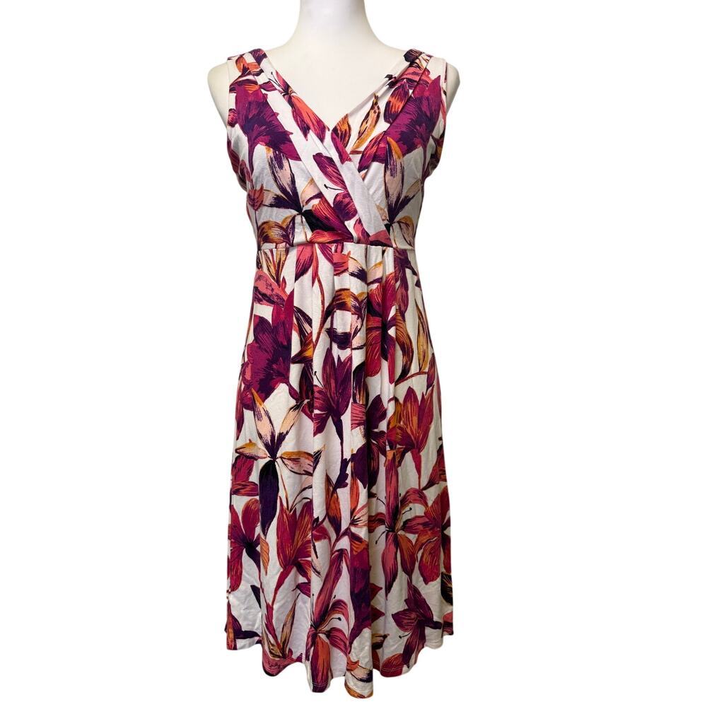ann taylor dress wrap top midi length pink and orange floral womens small